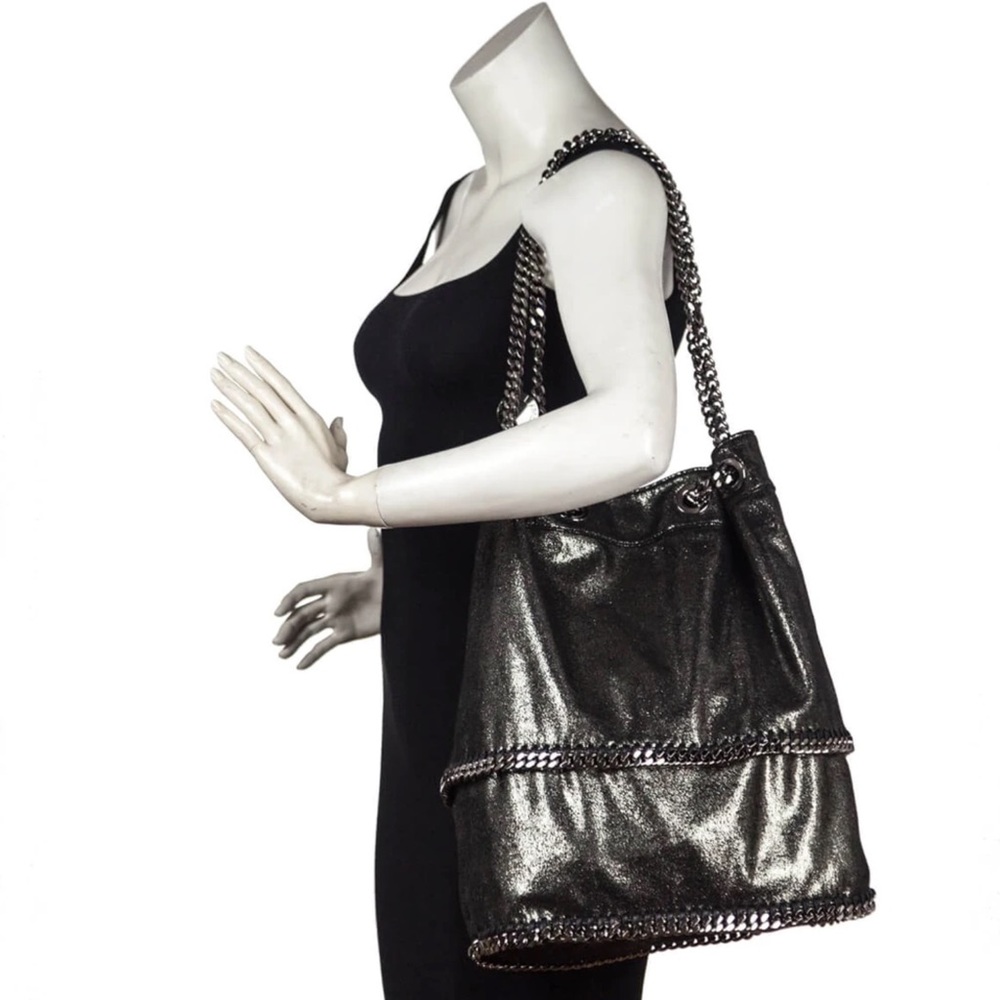 STELLA MCCARTNEY BLACK SHAGGY DEER FALABELLA BAG